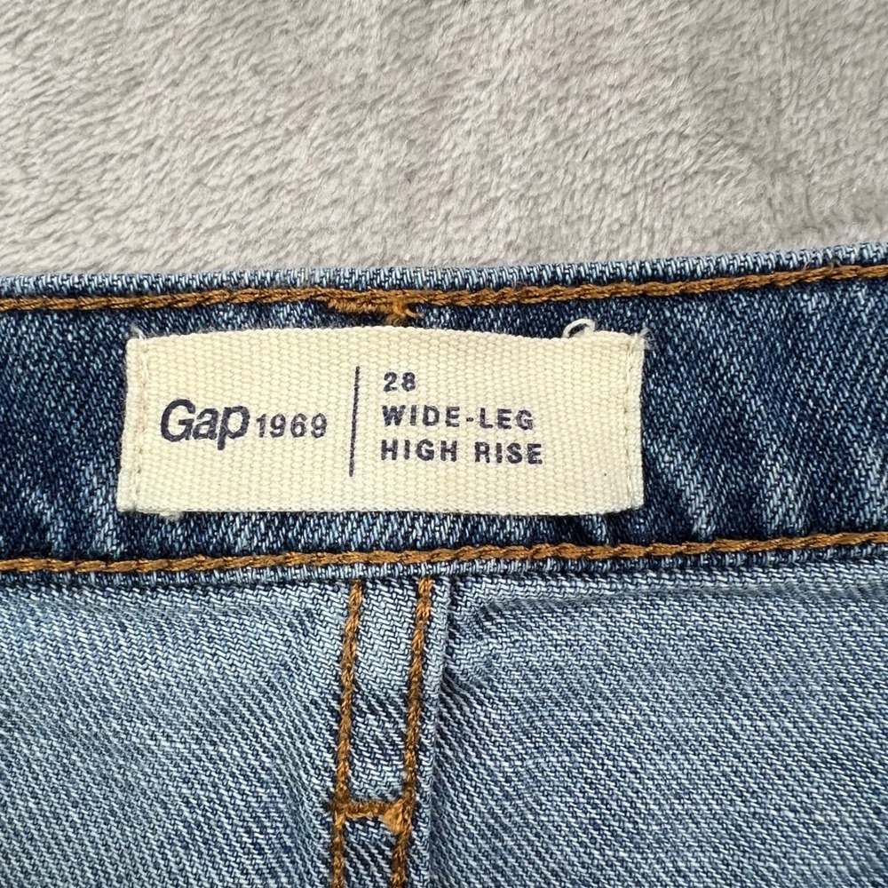 Gap 1969 Wide-Leg High Rise Jeans Womens 28 Blue Medium Wash Raw Frayed Hem - Picture 11 of 16